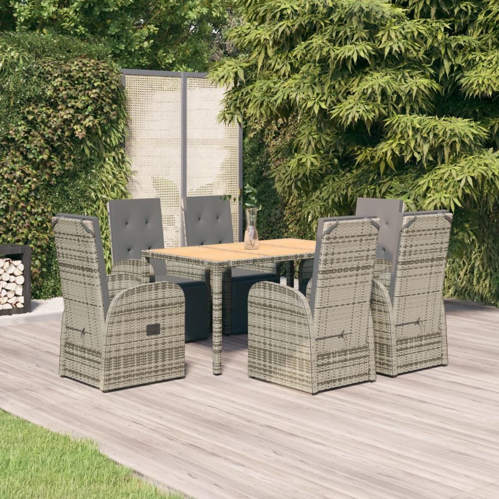 5 Piece Garden Dining Set With Cushions Grey Poly Rattan