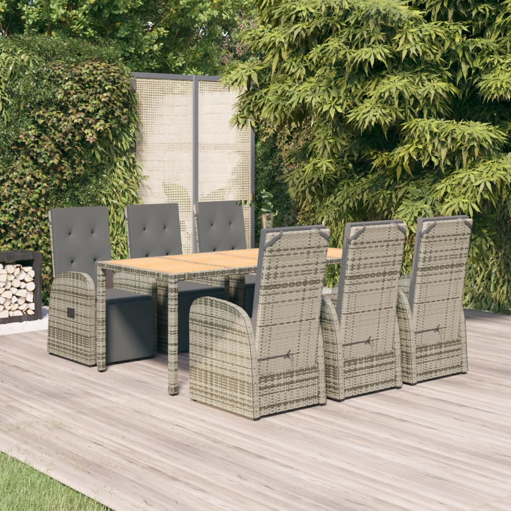 5 Piece Garden Dining Set With Cushions Grey Poly Rattan