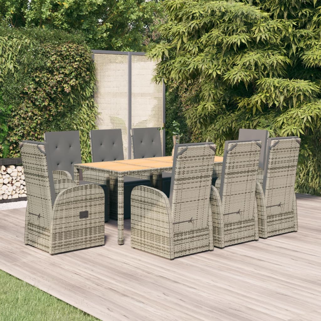 5 Piece Garden Dining Set With Cushions Grey Poly Rattan