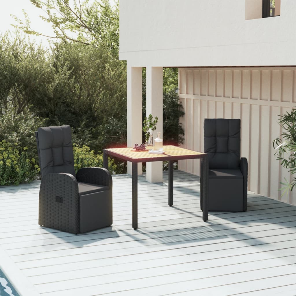 7 Piece Garden Dining Set Black Poly Rattan&Solid Wood Acacia