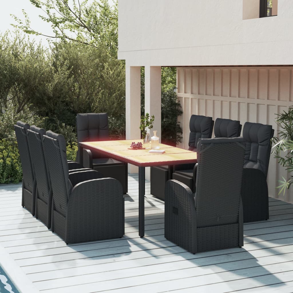 7 Piece Garden Dining Set Black Poly Rattan&Solid Wood Acacia