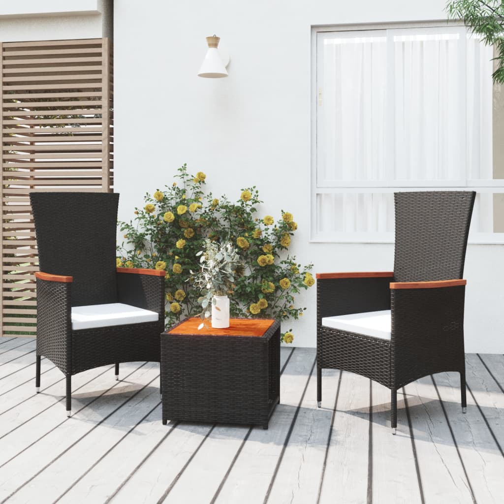 3 Piece Garden Lounge Set Poly Rattan&Solid Wood Acacia