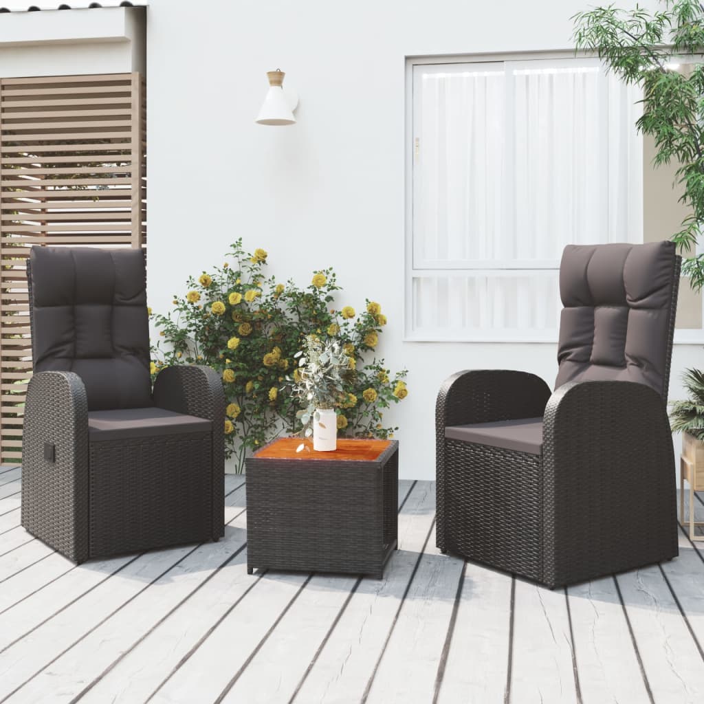 3 Piece Garden Lounge Set Black Poly Rattan&