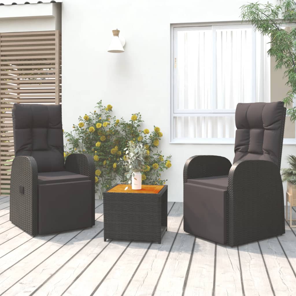 3 Piece Garden Lounge Set Black Poly Rattan&