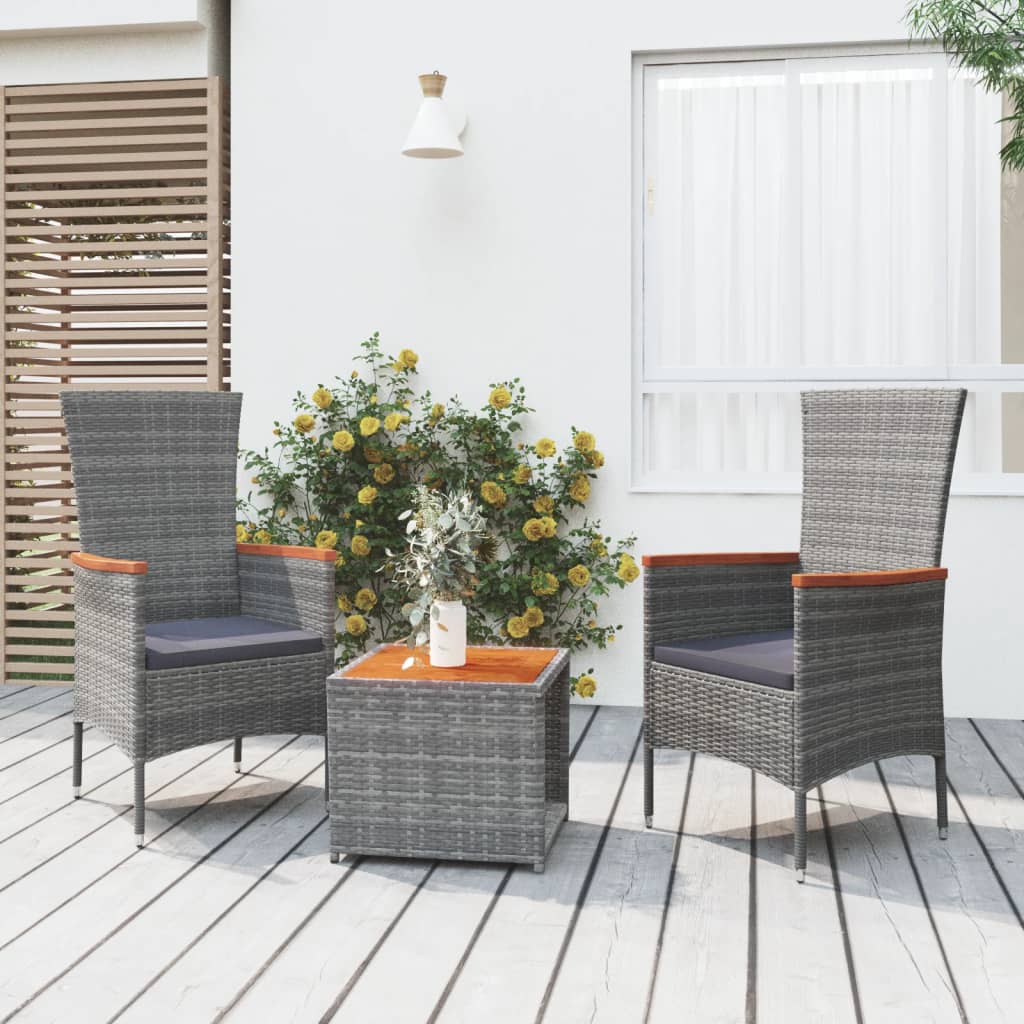 3 Piece Garden Lounge Set Poly Rattan&Solid Wood Acacia