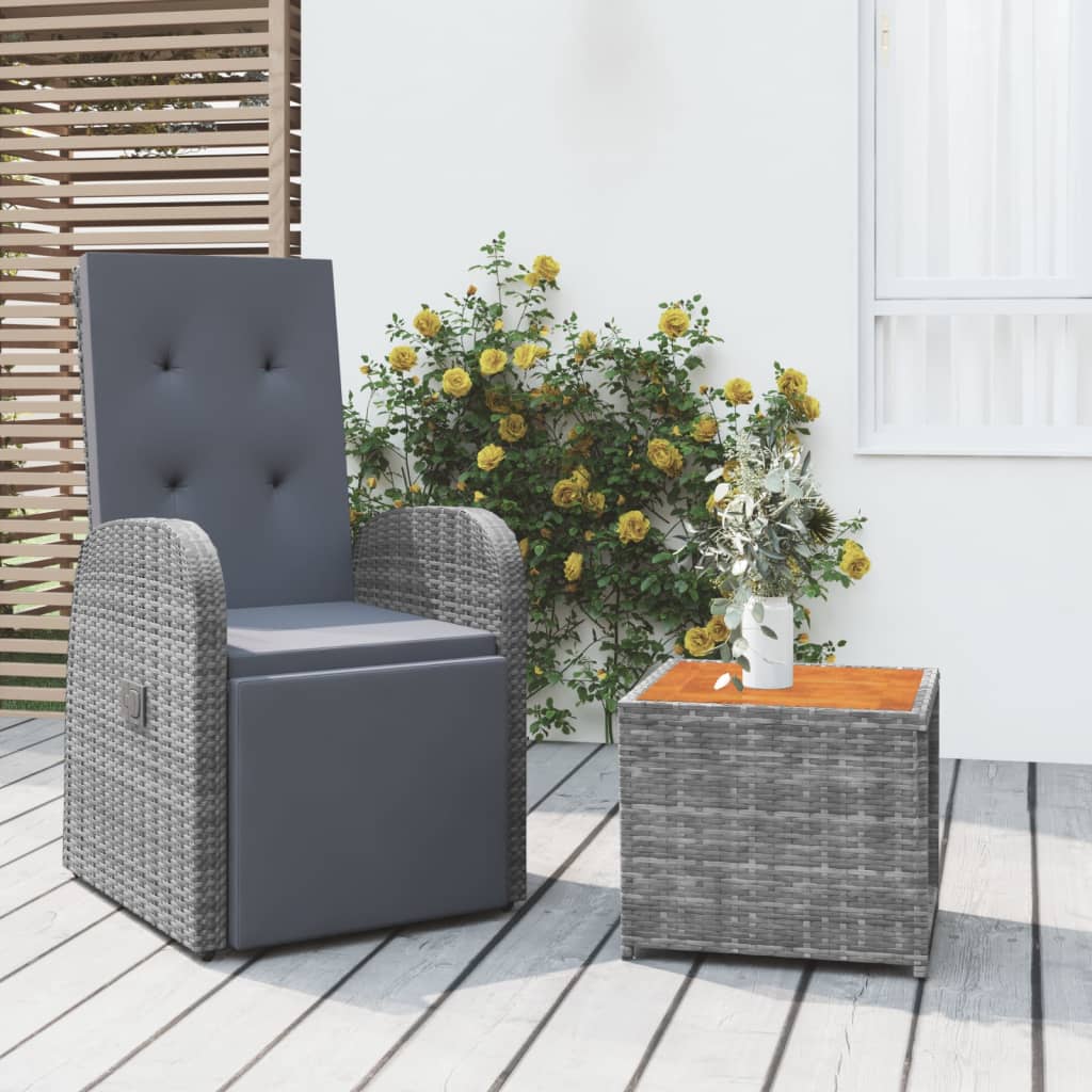 3 Piece Garden Lounge Set Grey Poly Rattan&Solid Wood Acacia