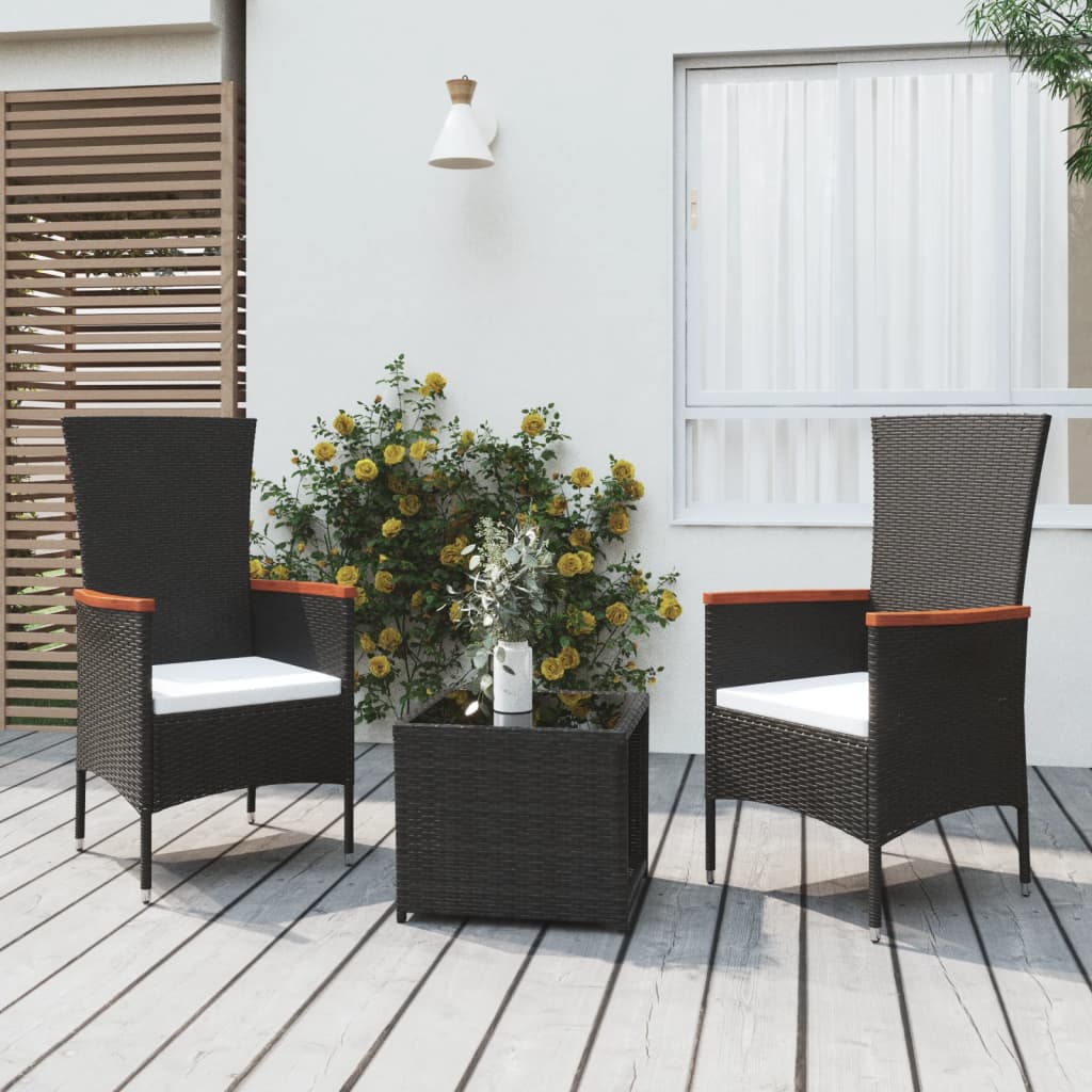 3 Piece Garden Lounge Set Poly Rattan&Solid Wood Acacia