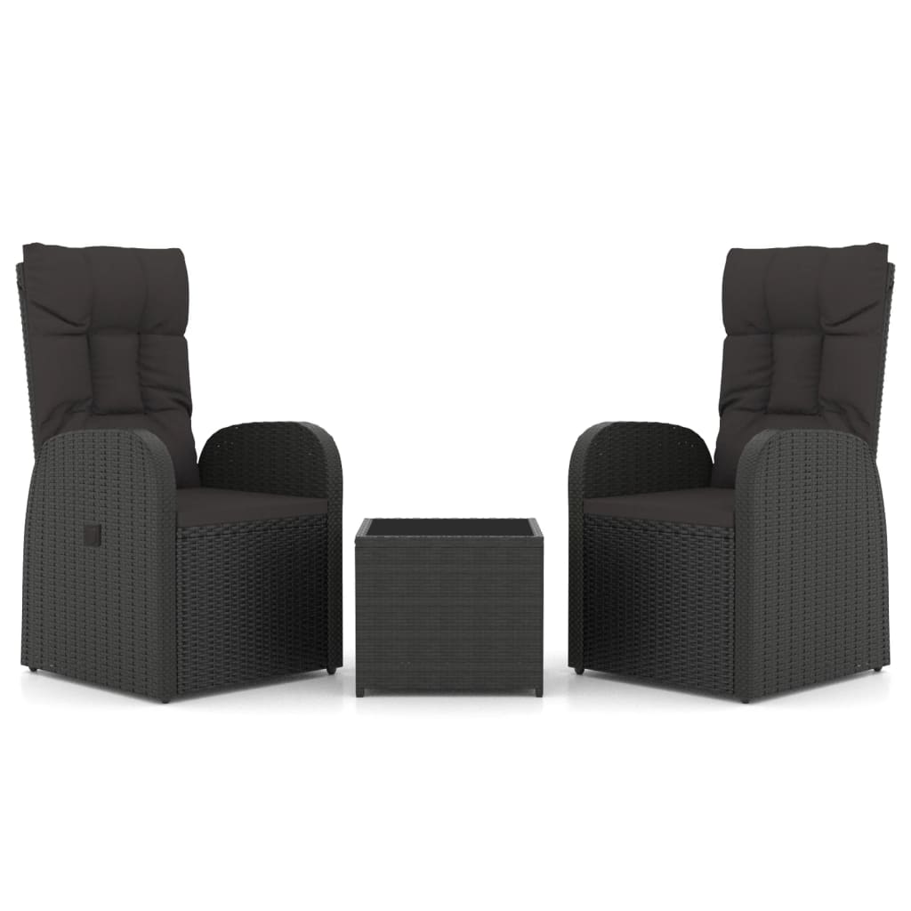 3 Piece Garden Lounge Set Black Poly Rattan&