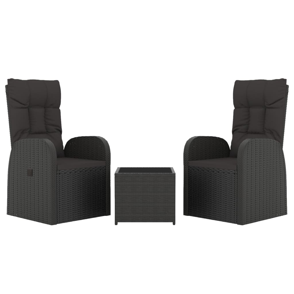 3 Piece Garden Lounge Set Black Poly Rattan&