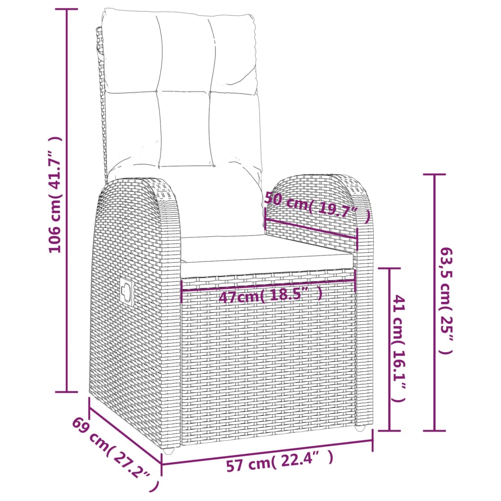 3 Piece Garden Lounge Set Black Poly Rattan&