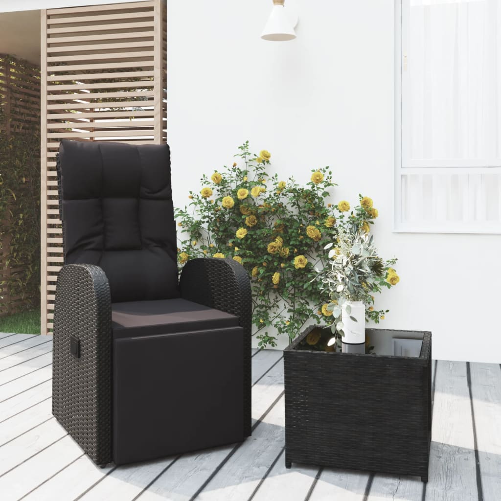 3 Piece Garden Lounge Set Black Poly Rattan&