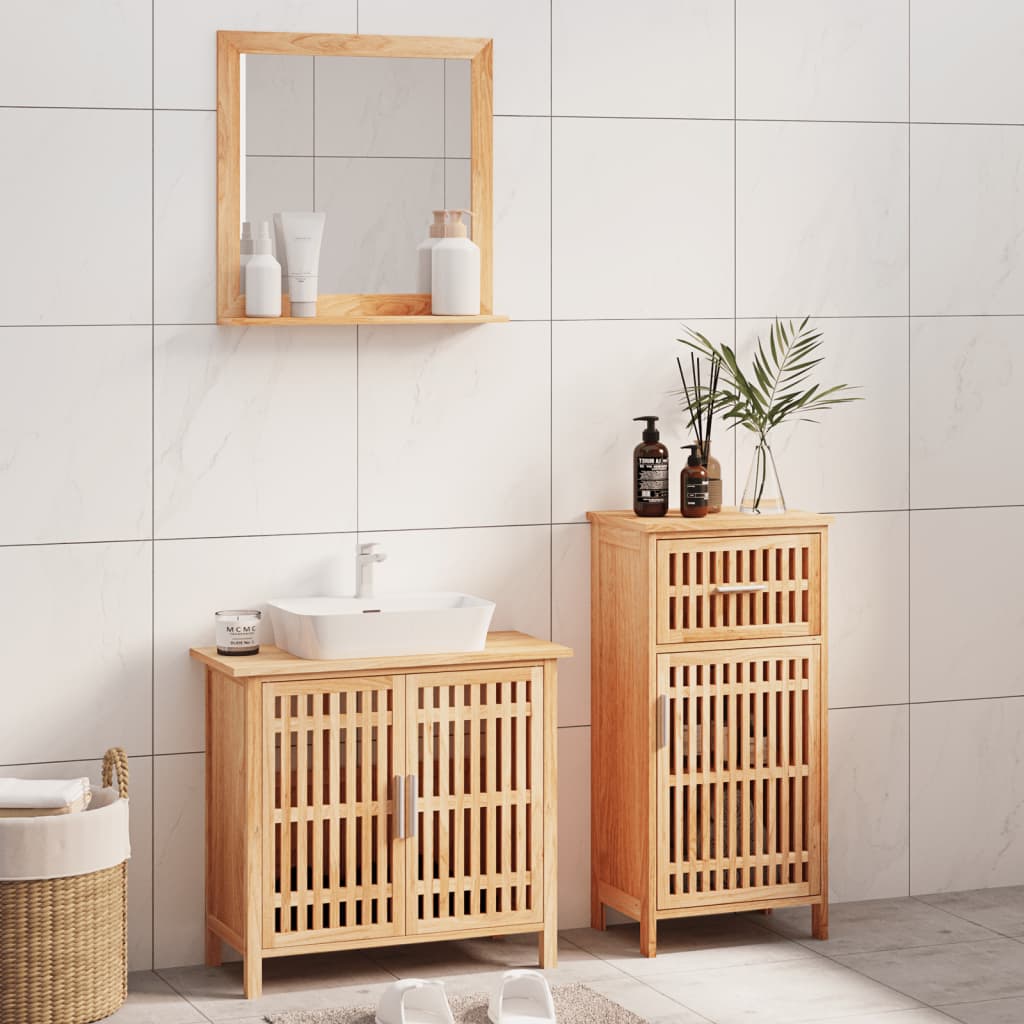 2 Piece Bathroom Furniture Set Solid Wood Walnut