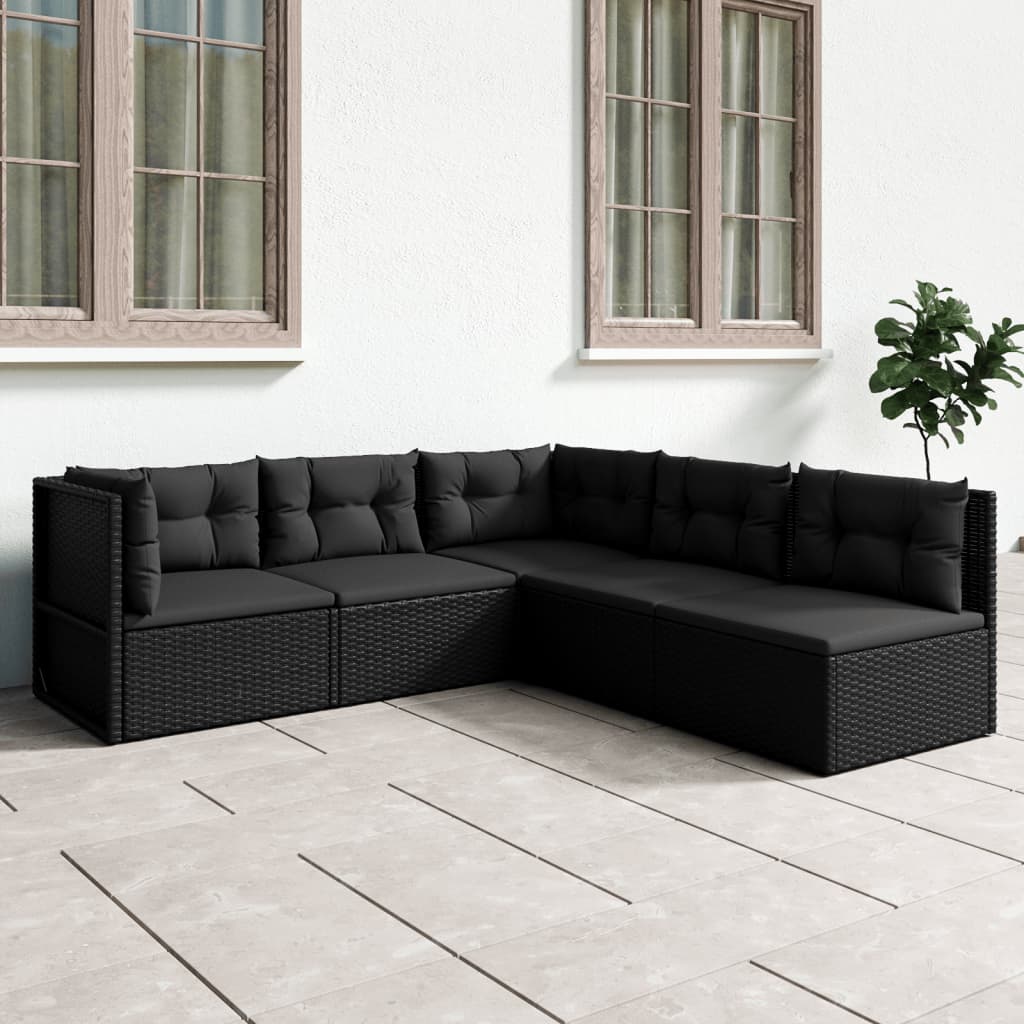 7 Piece Garden Lounge Set With Cushions Black Poly Rattan