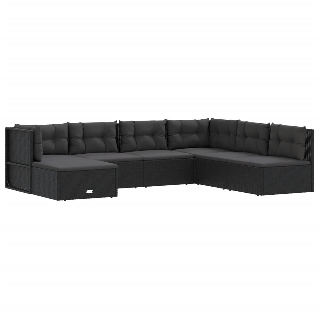 7 Piece Garden Lounge Set With Cushions Black Poly Rattan