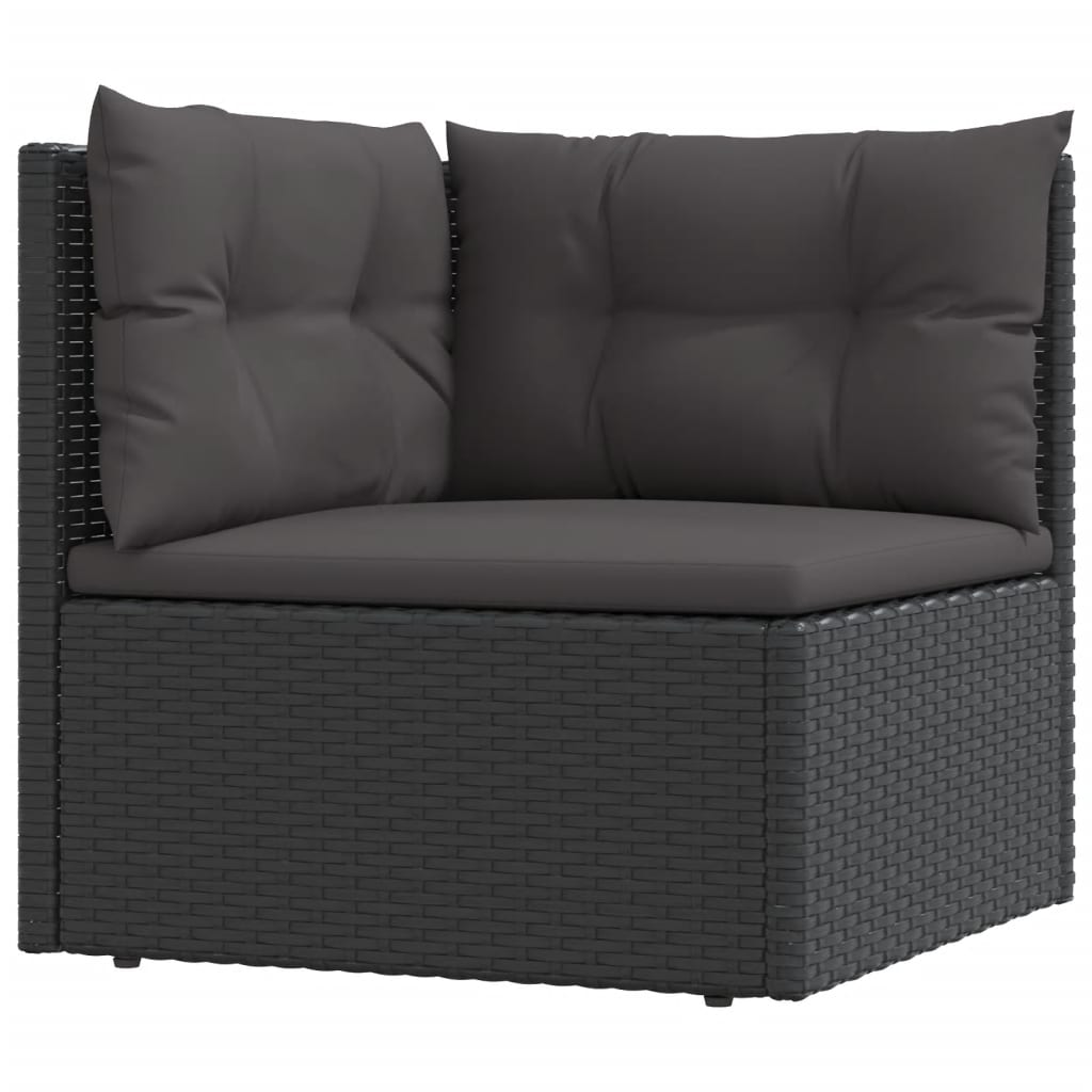 7 Piece Garden Lounge Set With Cushions Black Poly Rattan