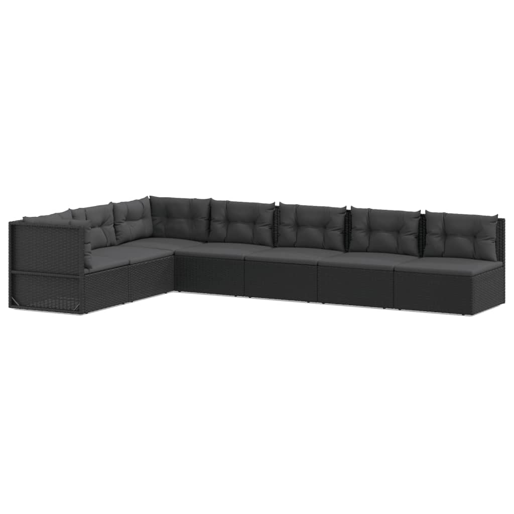 7 Piece Garden Lounge Set With Cushions Black Poly Rattan