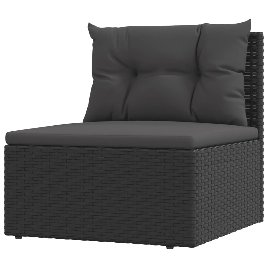 7 Piece Garden Lounge Set With Cushions Black Poly Rattan