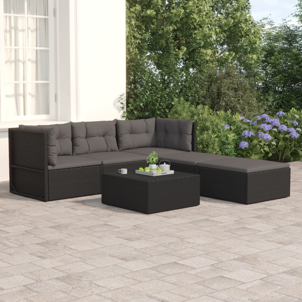 6 Piece Garden Lounge Set With Cushions Black Poly Rattan