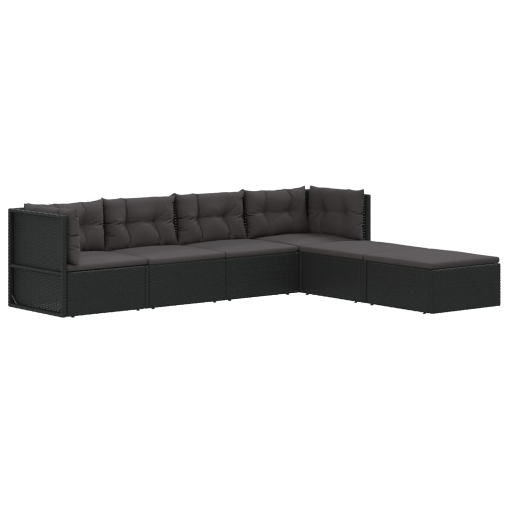 6 Piece Garden Lounge Set With Cushions Black Poly Rattan