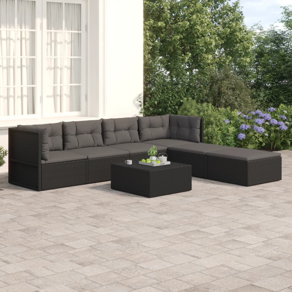 6 Piece Garden Lounge Set With Cushions Black Poly Rattan