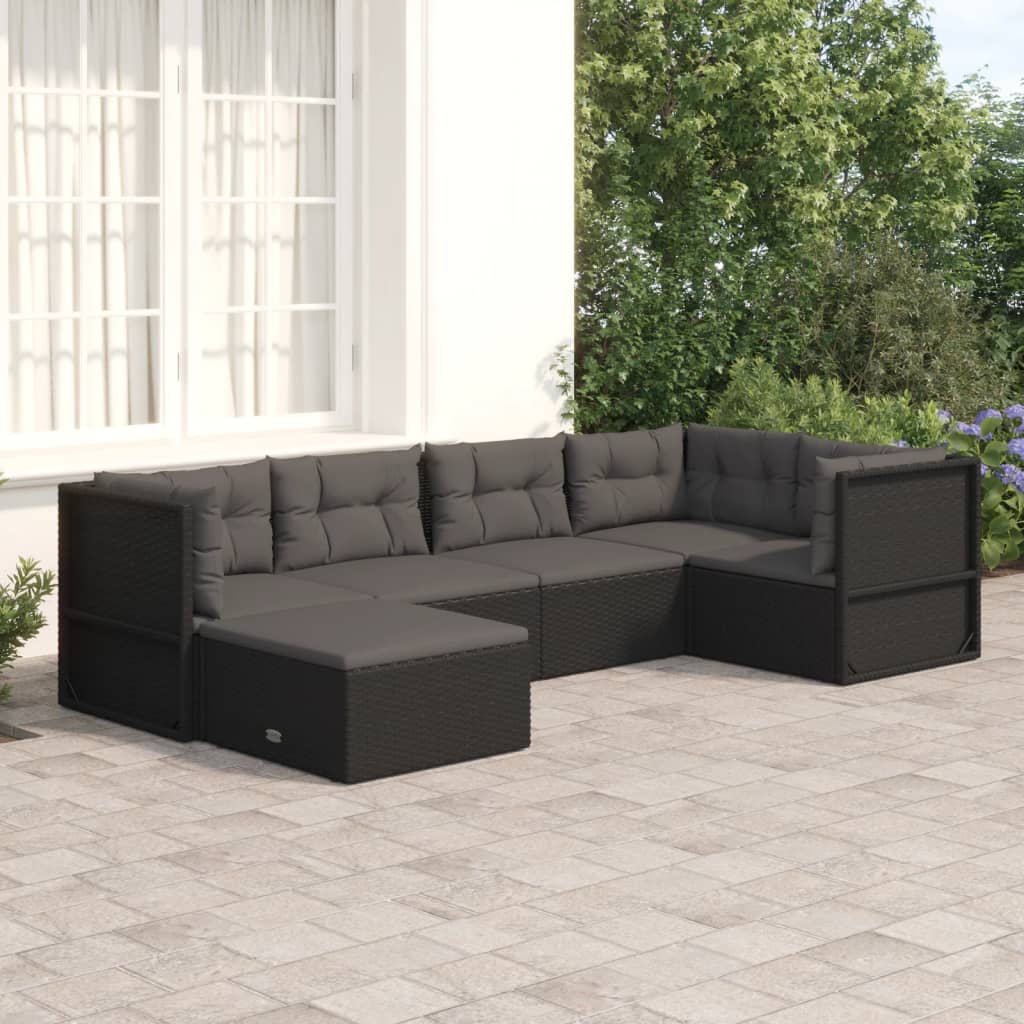 5 Piece Garden Lounge Set With Cushions Black Poly Rattan