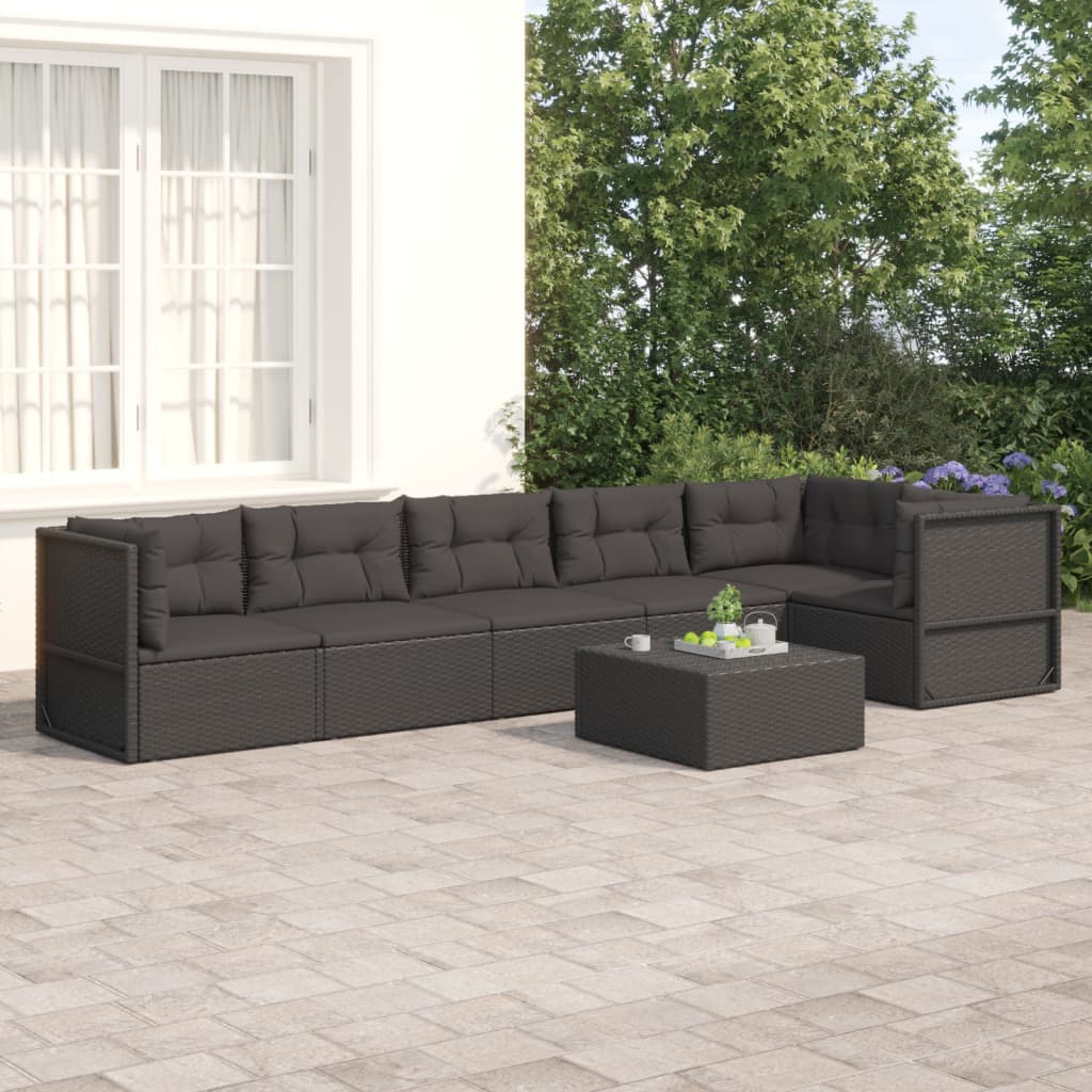 5 Piece Garden Lounge Set With Cushions Black Poly Rattan