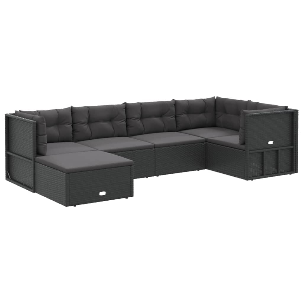 6 Piece Garden Lounge Set With Cushions Black Poly Rattan