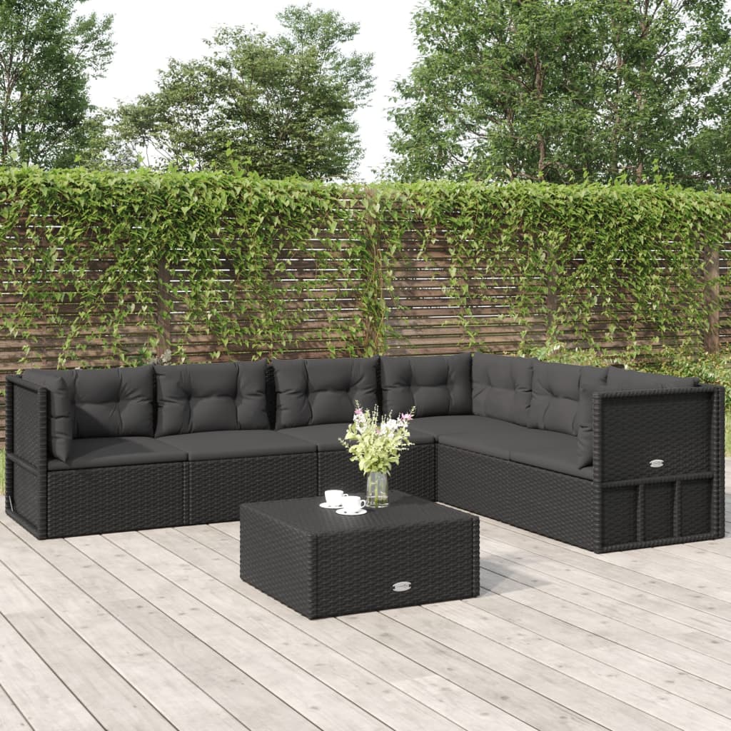 6 Piece Garden Lounge Set With Cushions Black Poly Rattan