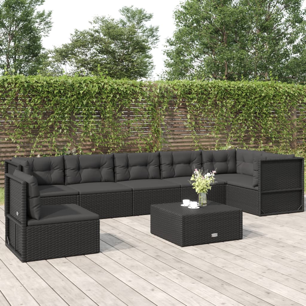 6 Piece Garden Lounge Set With Cushions Black Poly Rattan