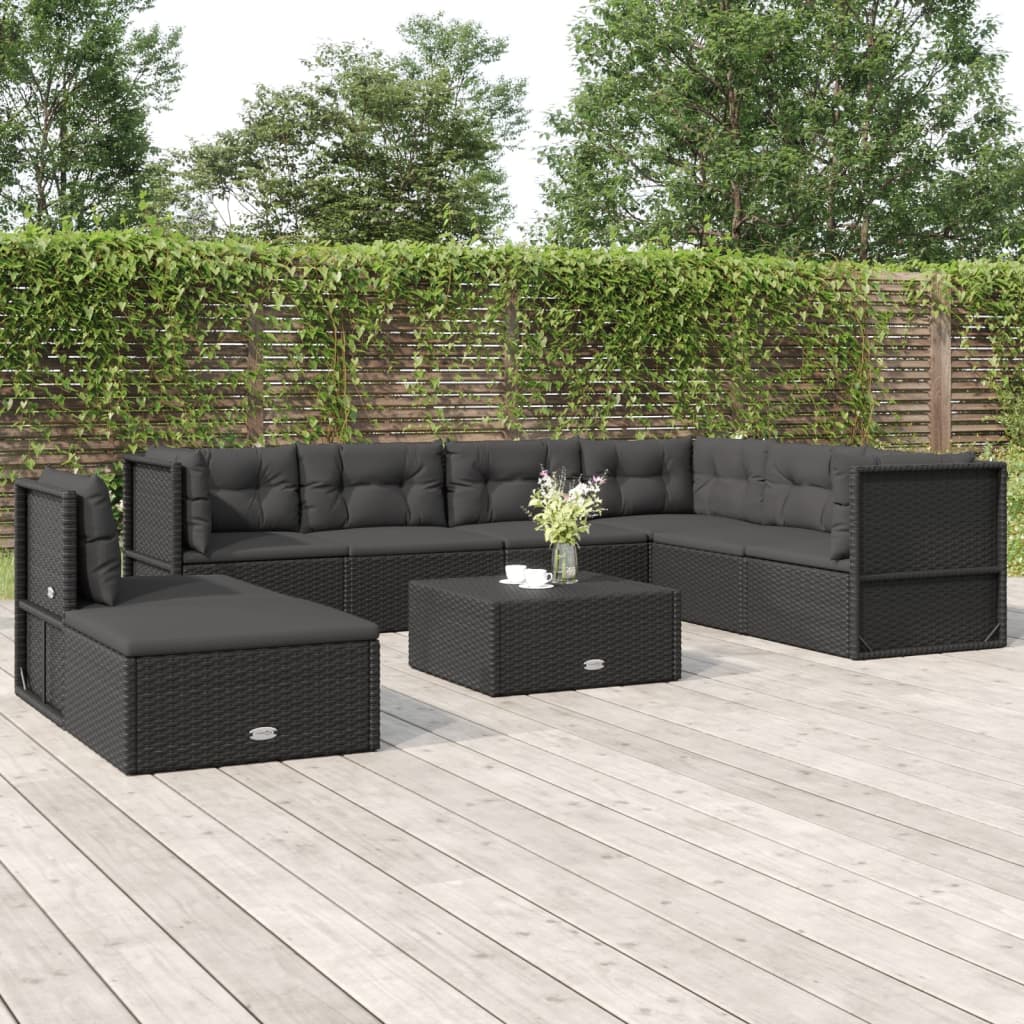 8 Piece Garden Lounge Set With Cushions Black Poly Rattan
