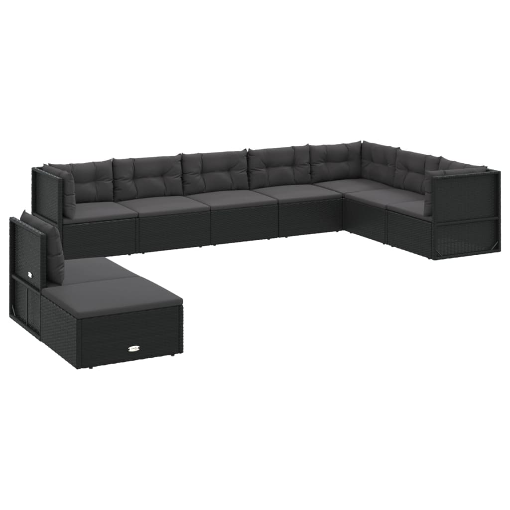 9 Piece Garden Lounge Set With Cushions Black Poly Rattan