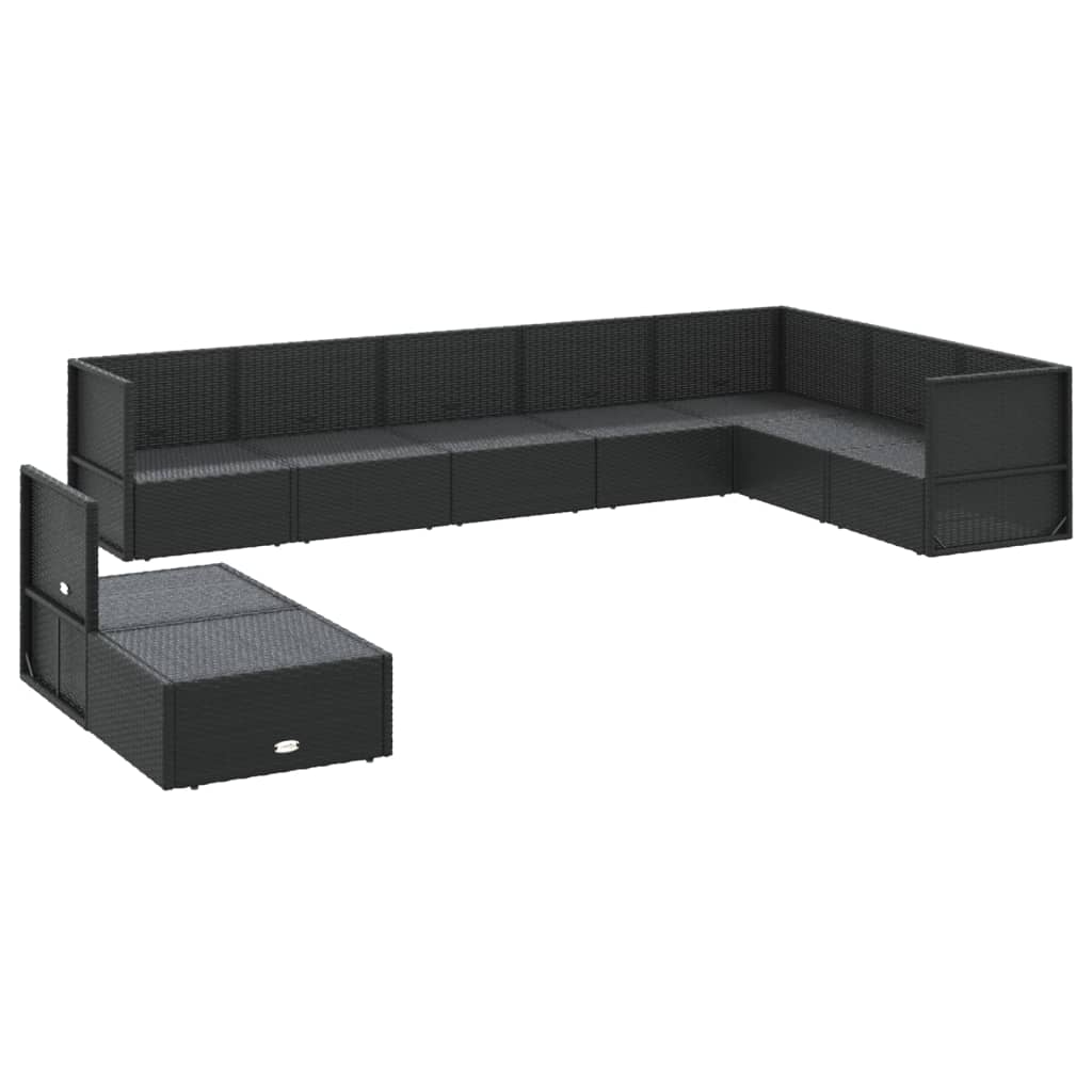 9 Piece Garden Lounge Set With Cushions Black Poly Rattan