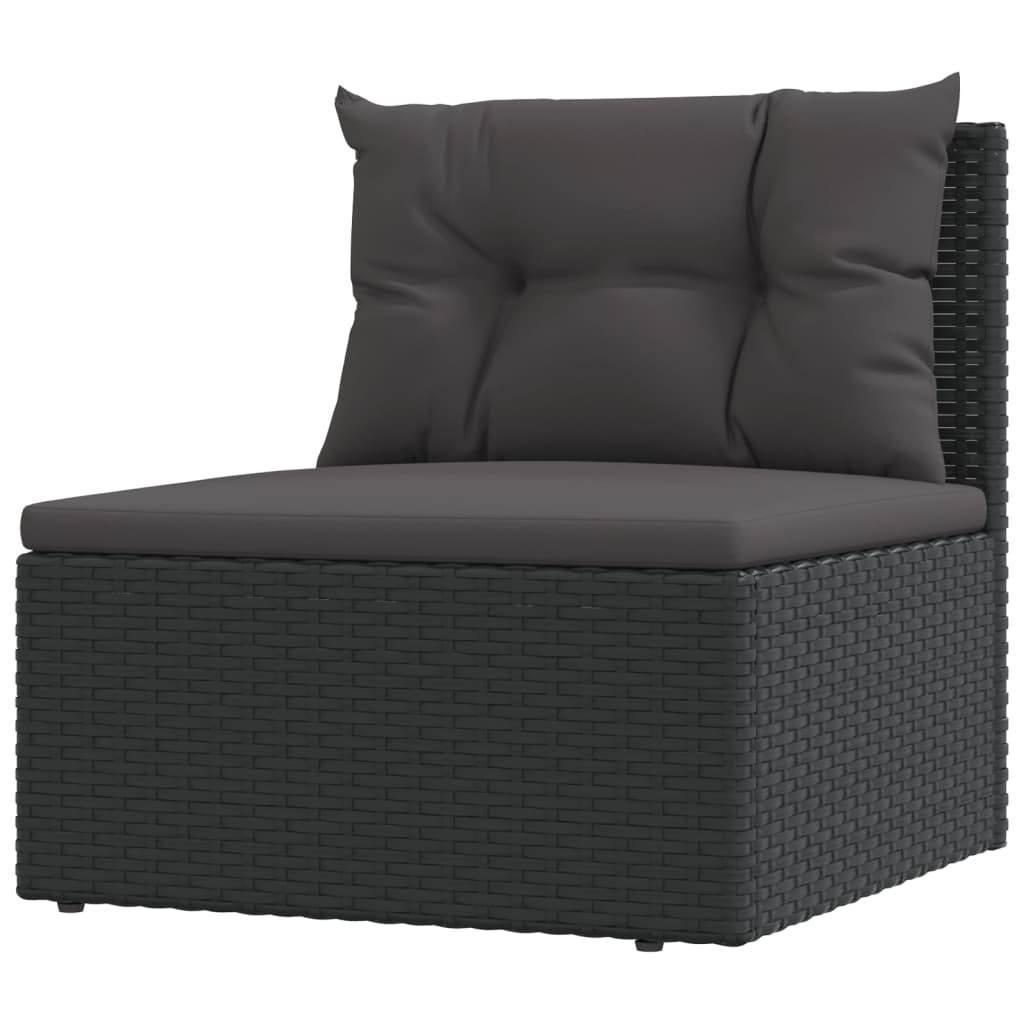 7 Piece Garden Lounge Set With Cushions Black Poly Rattan