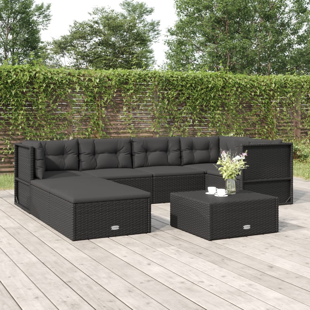 6 Piece Garden Lounge Set With Cushions Black Poly Rattan