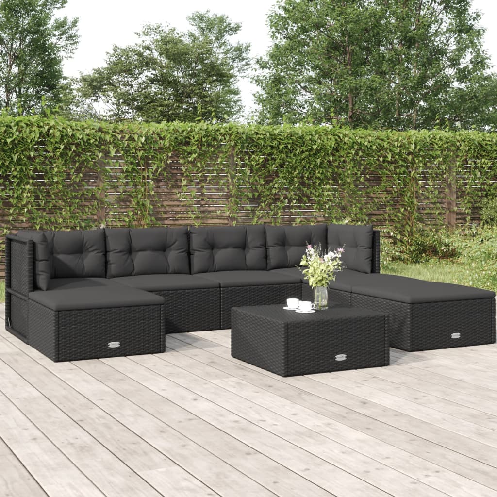 6 Piece Garden Lounge Set With Cushions Black Poly Rattan