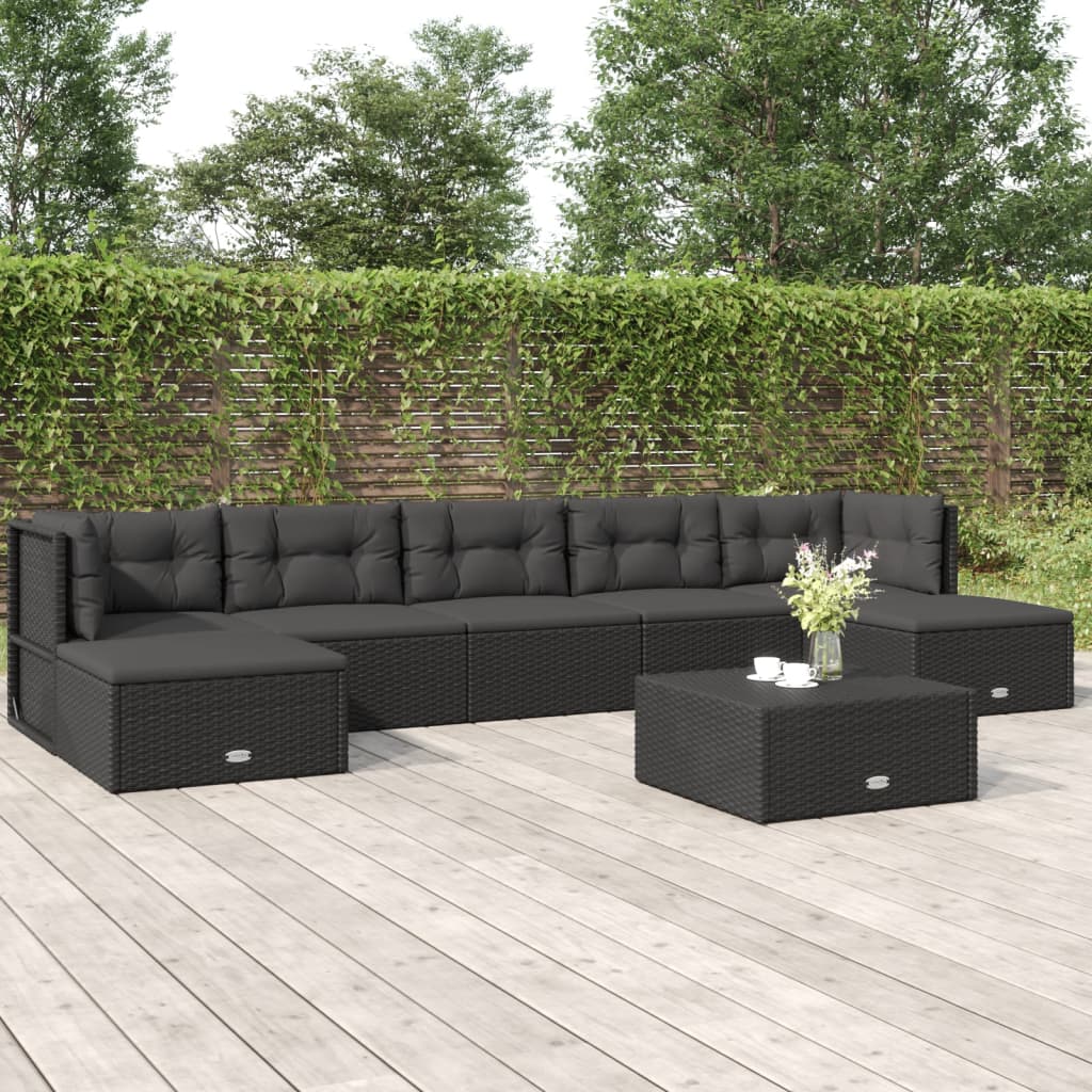 6 Piece Garden Lounge Set With Cushions Black Poly Rattan