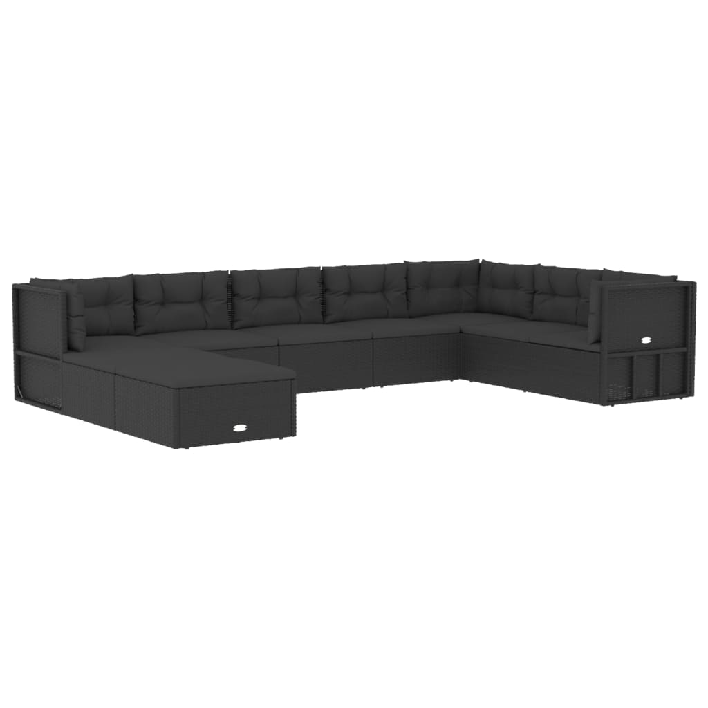9 Piece Outdoor Sofa Set With Cushions Black Poly Rattan