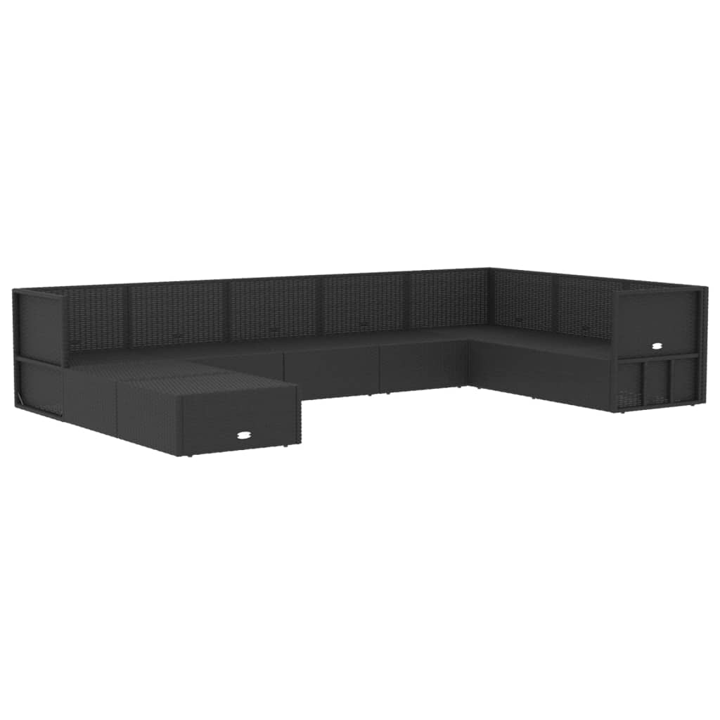 9 Piece Outdoor Sofa Set With Cushions Black Poly Rattan