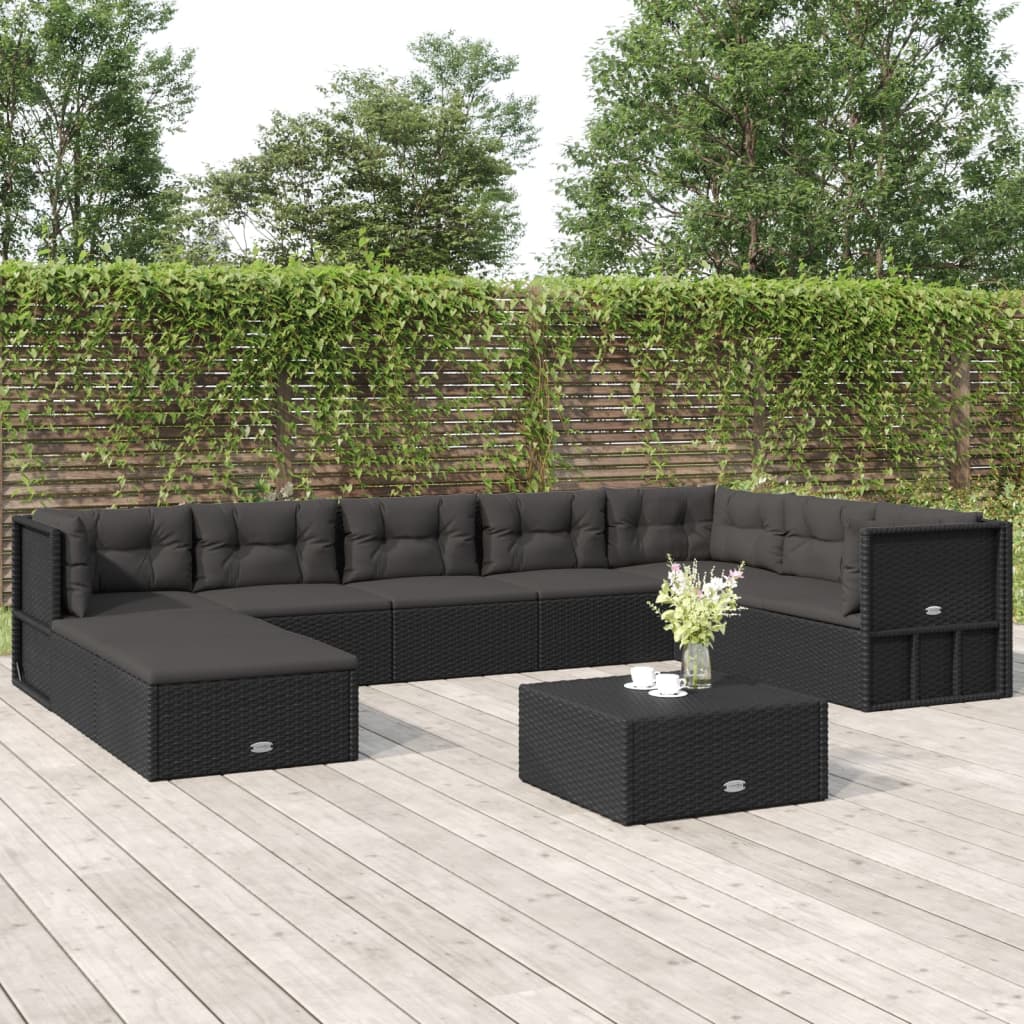 9 Piece Outdoor Sofa Set With Cushions Black Poly Rattan
