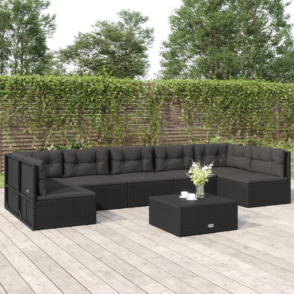 8 Piece Outdoor Sofa Set With Cushions Black Poly Rattan