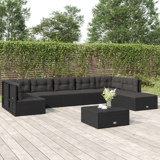 8 Piece Outdoor Sofa Set With Cushions Black Poly Rattan