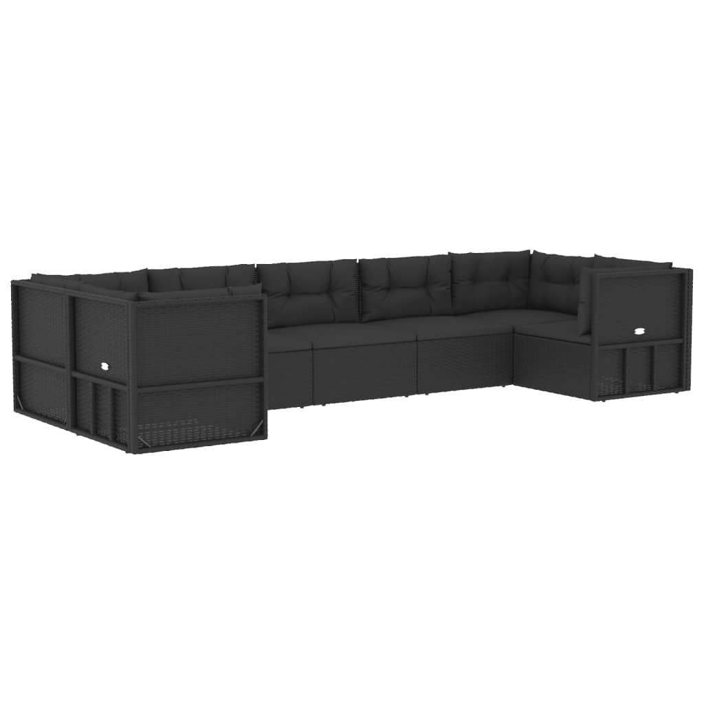 7 Piece Outdoor Sofa Set With Cushions Black Poly Rattan