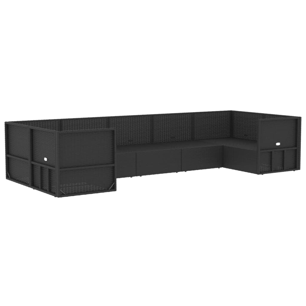 7 Piece Outdoor Sofa Set With Cushions Black Poly Rattan