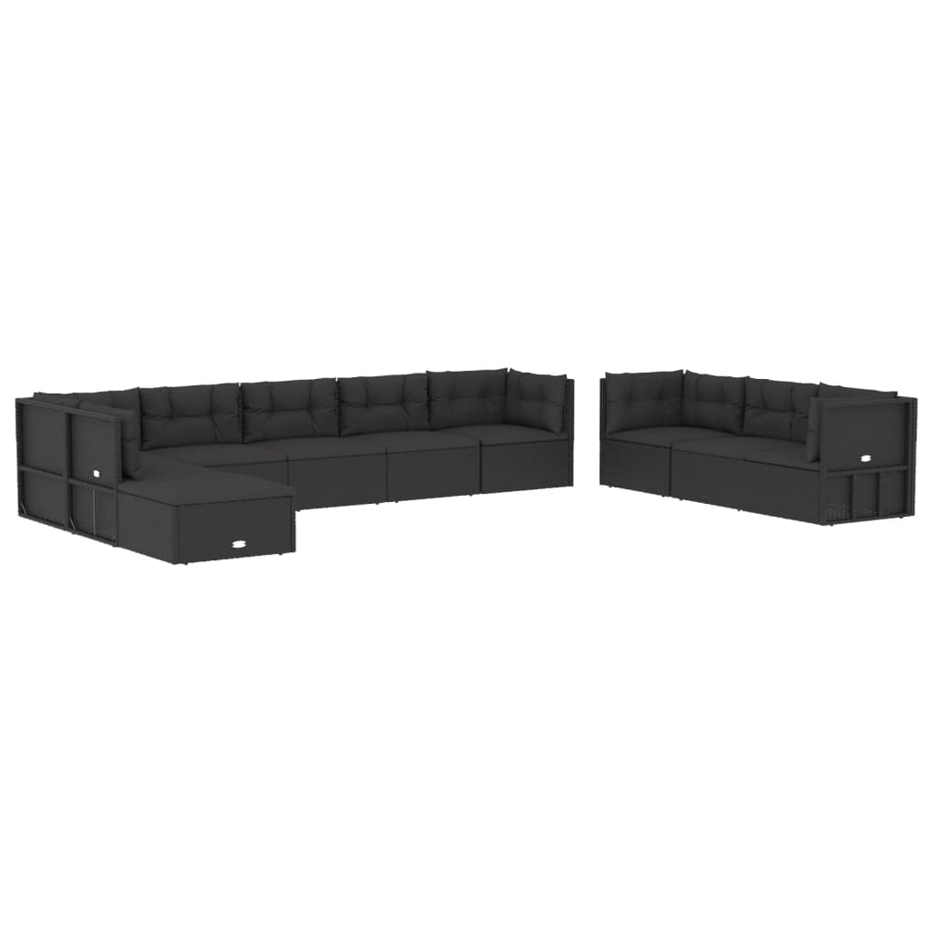 10 Piece Outdoor Sofa Set With Cushions Black Poly Rattan