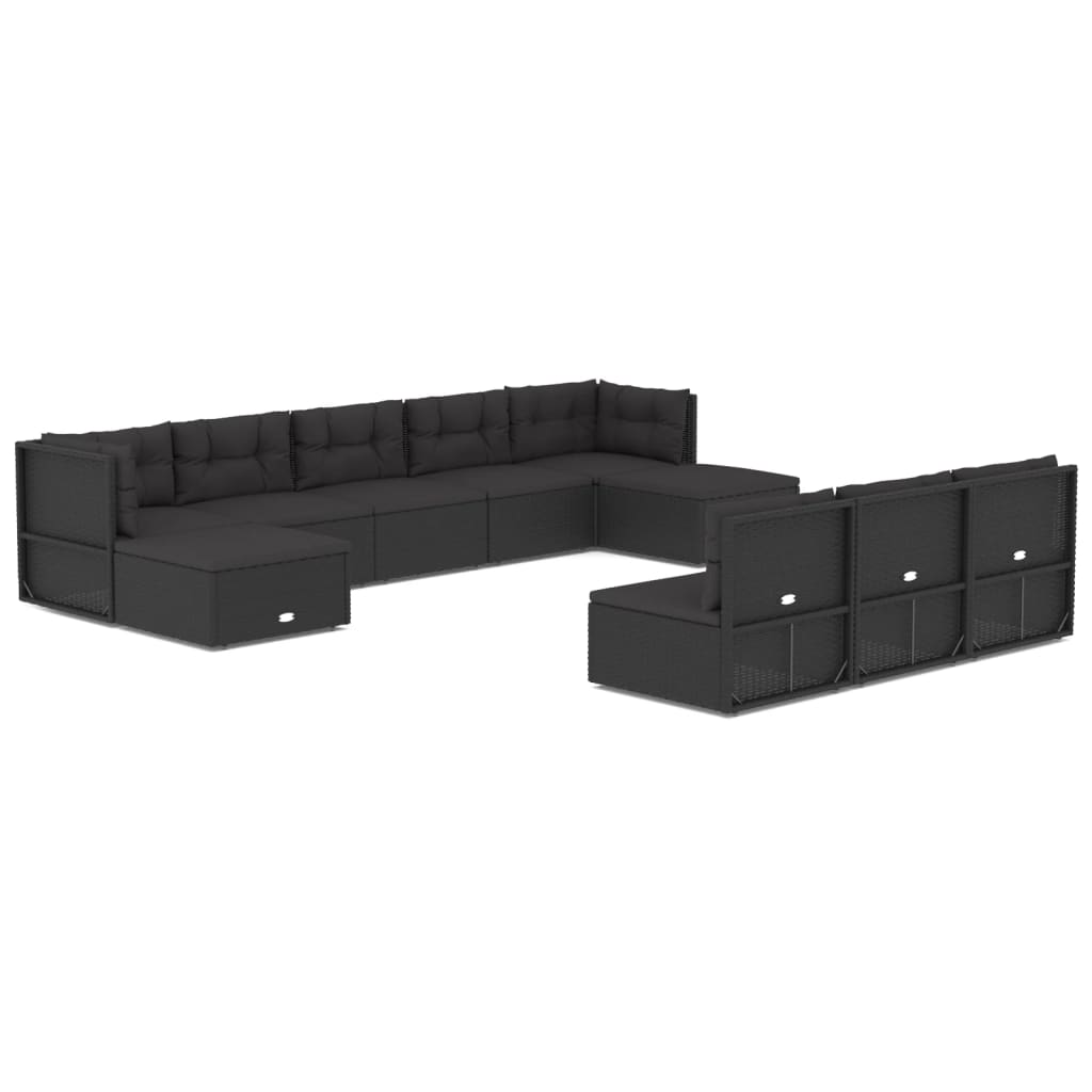 10 Piece Outdoor Sofa Set With Cushions Black Poly Rattan