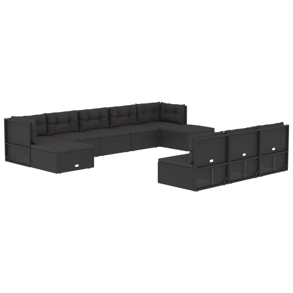 10 Piece Outdoor Sofa Set With Cushions Black Poly Rattan