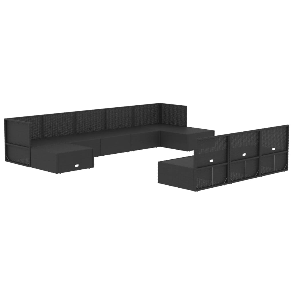 10 Piece Outdoor Sofa Set With Cushions Black Poly Rattan