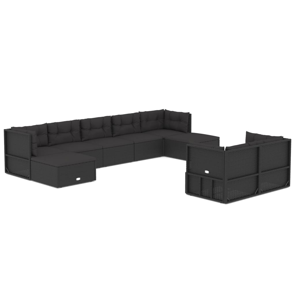 9 Piece Outdoor Sofa Set With Cushions Black Poly Rattan