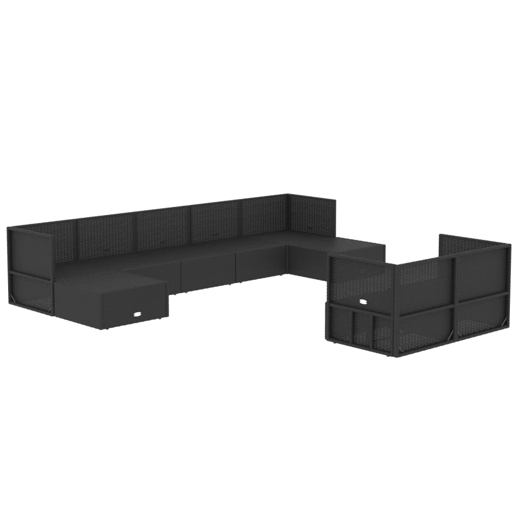 9 Piece Outdoor Sofa Set With Cushions Black Poly Rattan