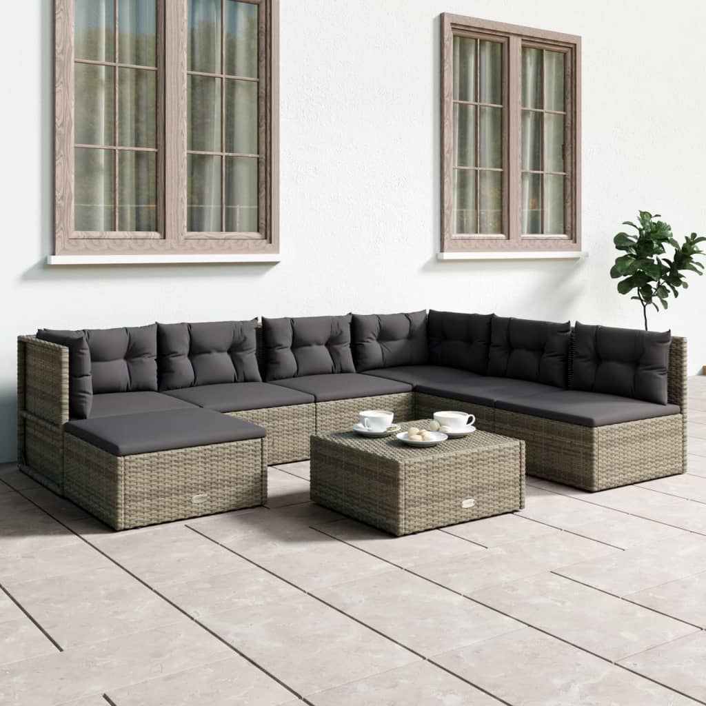 5 Piece Garden Lounge Set With Cushions Grey Poly Rattan